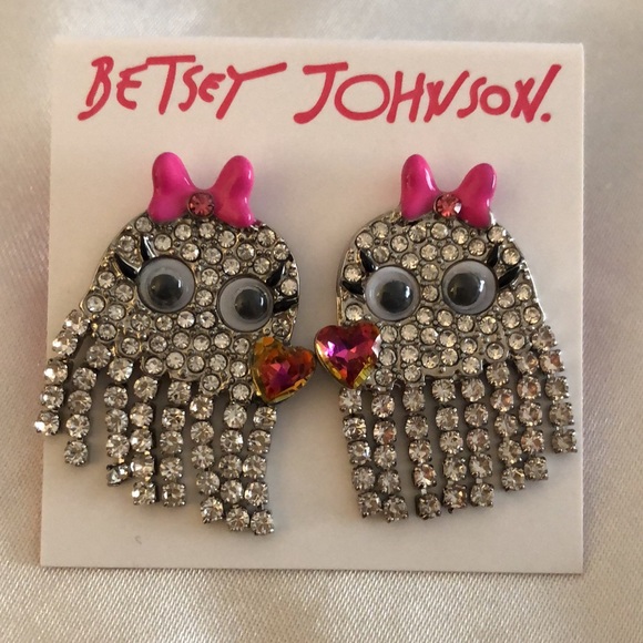 Betsey Johnson Silver Tone Rich Witch Ghost Girl Fringe Drop Earrings NWT - Picture 3 of 12